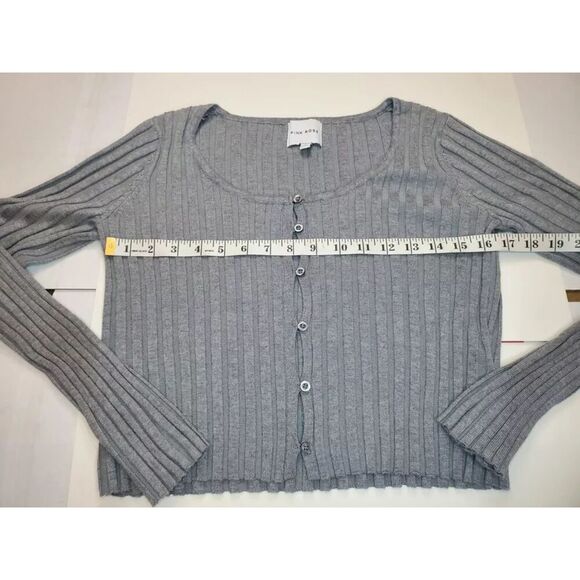 Pink Rose Women's Ribbed Lounge Set Button Down Top Bell Bottom Pants Gray M - Picture 6 of 9